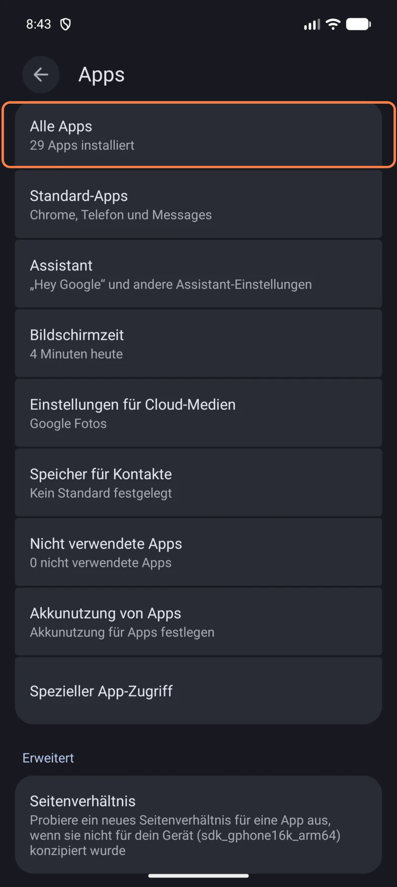 Tippe auf Alle Apps, um die installierten Apps anzuzeigen.