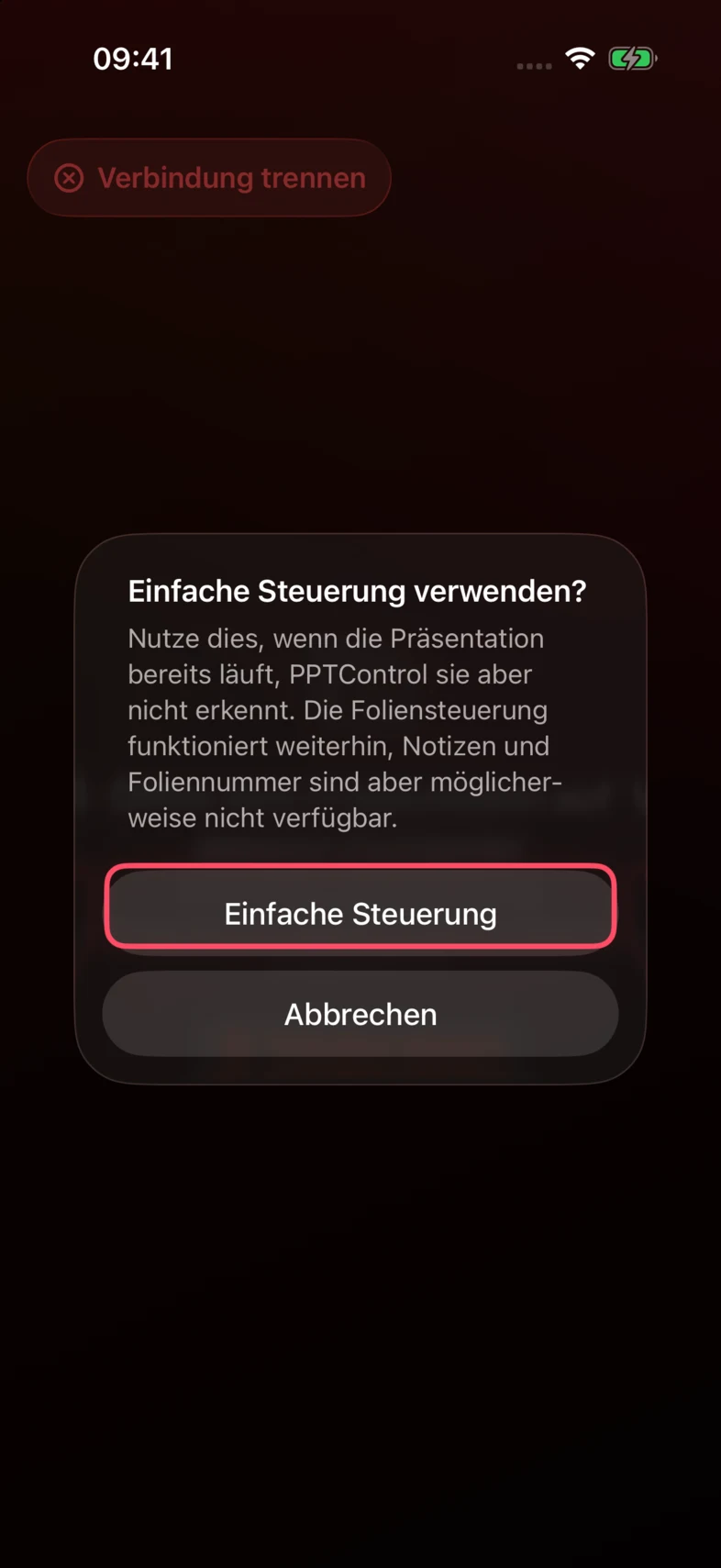 2. Bestätige mit Einfache Steuerung.