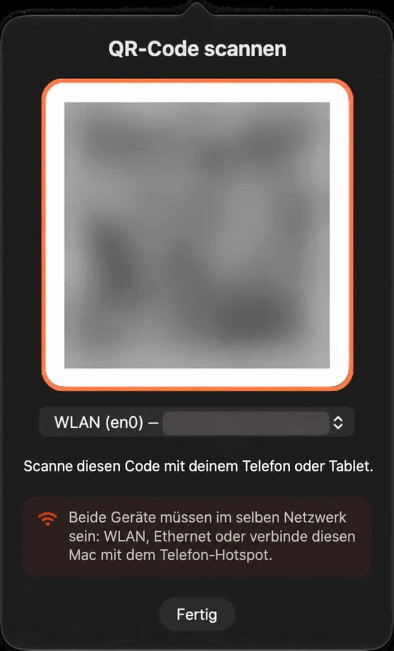 2. Lass dieses Fenster zum Scannen mit dem Smartphone geöffnet (Beispielansicht).