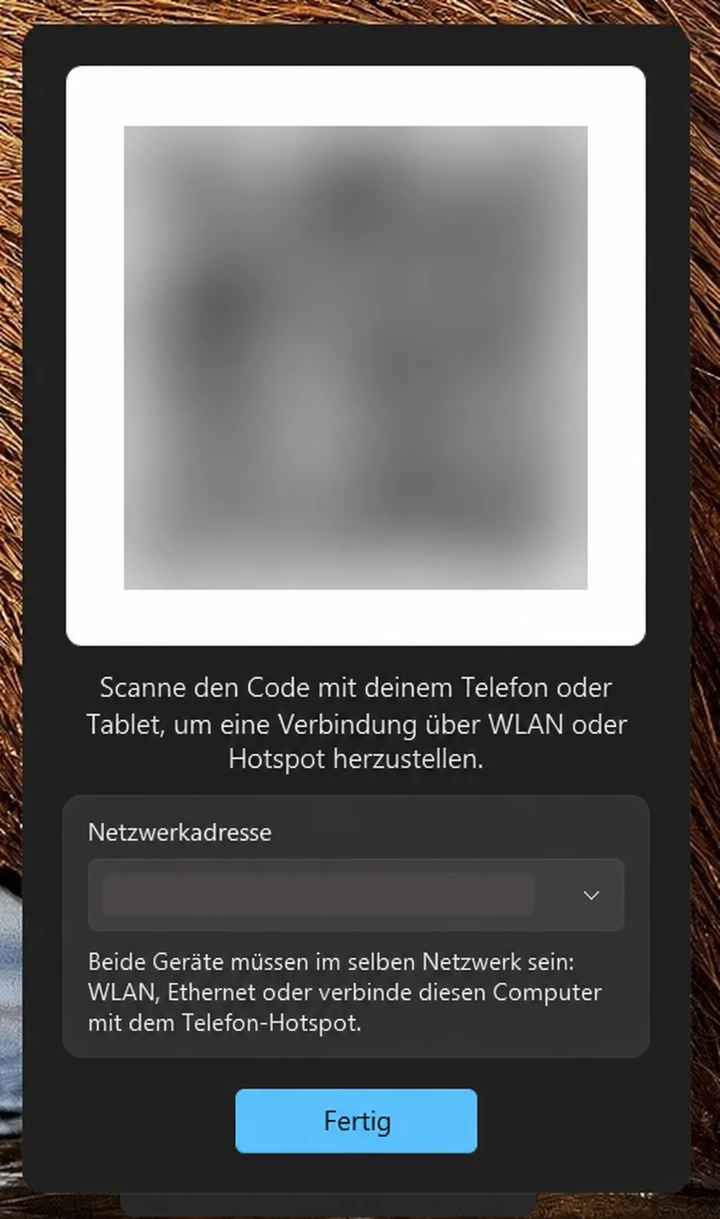 2. Lass dieses Fenster offen und scanne den Code auf deinem eigenen PC (Beispielansicht).