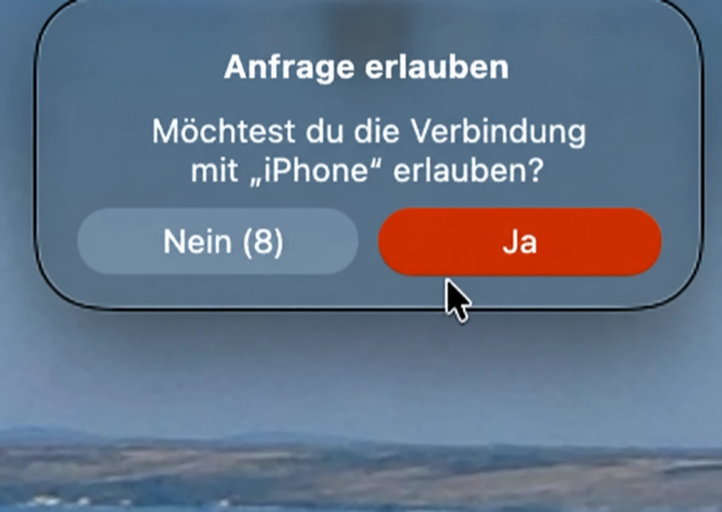 Klicke am Mac auf Ja, um dein eigenes Smartphone oder Tablet zu verbinden (Beispielansicht).