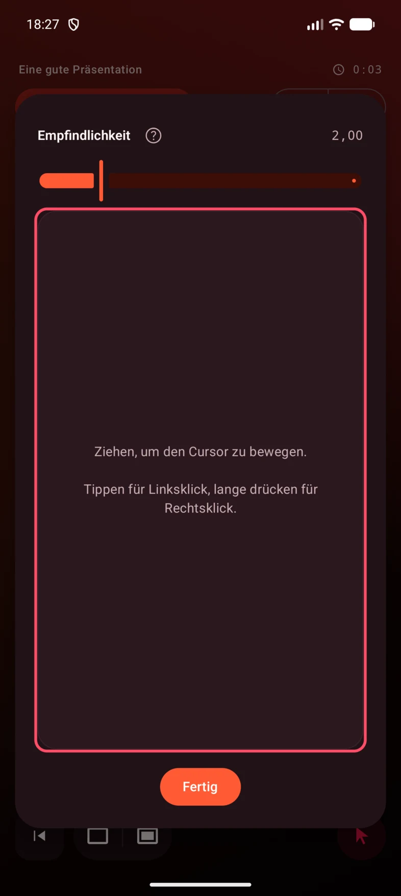 2. Ziehe über die Fläche, um den Computerzeiger zu bewegen.