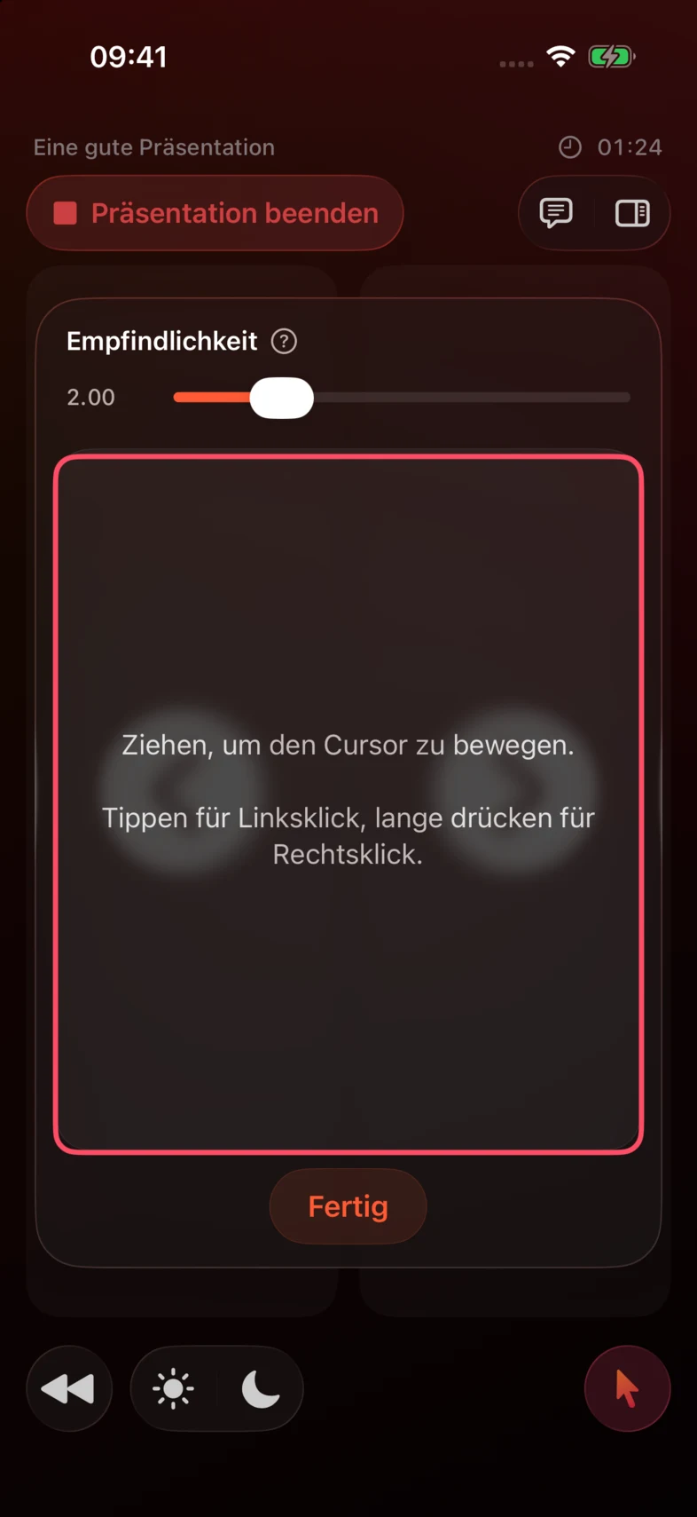 2. Ziehe über die Fläche, um den Computerzeiger zu bewegen.