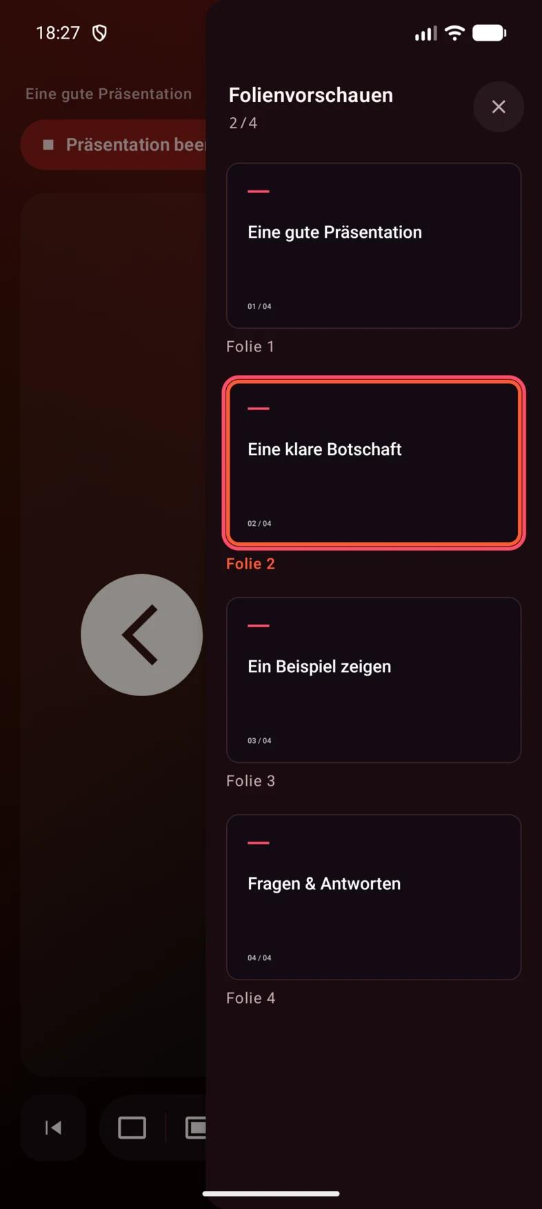 2. Tippe ein Vorschaubild an, um die Folie am Computer anzuzeigen.