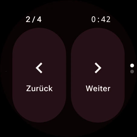 1. Wechsle Folien mit Zurück und Weiter. Wische nach oben, um Mehr zu öffnen.