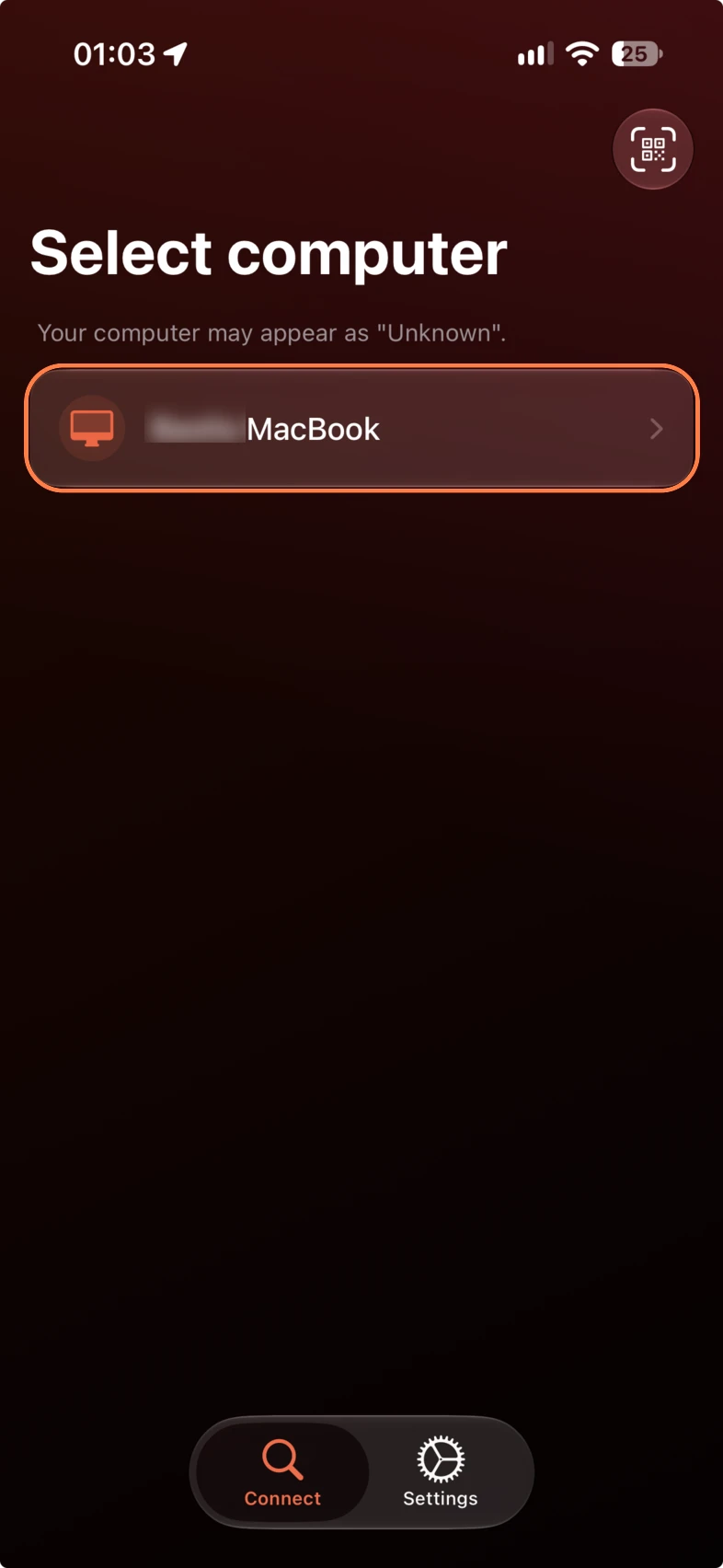 In PPTControl’s Connect tab, tap your computer in the list.