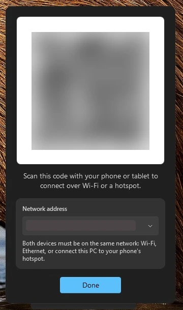 2. Keep this window open and scan the code on your own PC.