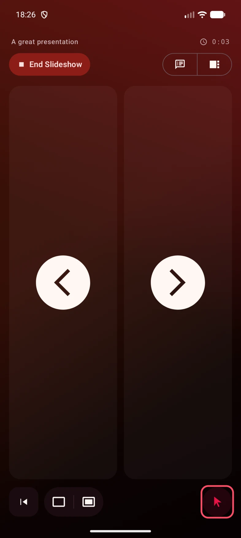 1. Tap the cursor button at the bottom-right.