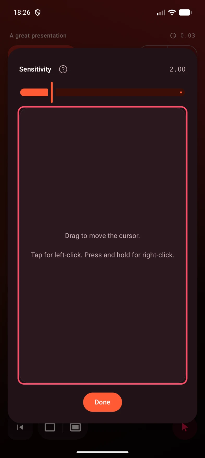 2. Drag in the touch area to move the computer cursor.