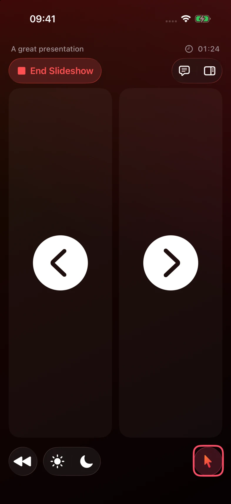 1. Tap the cursor button at the bottom-right.