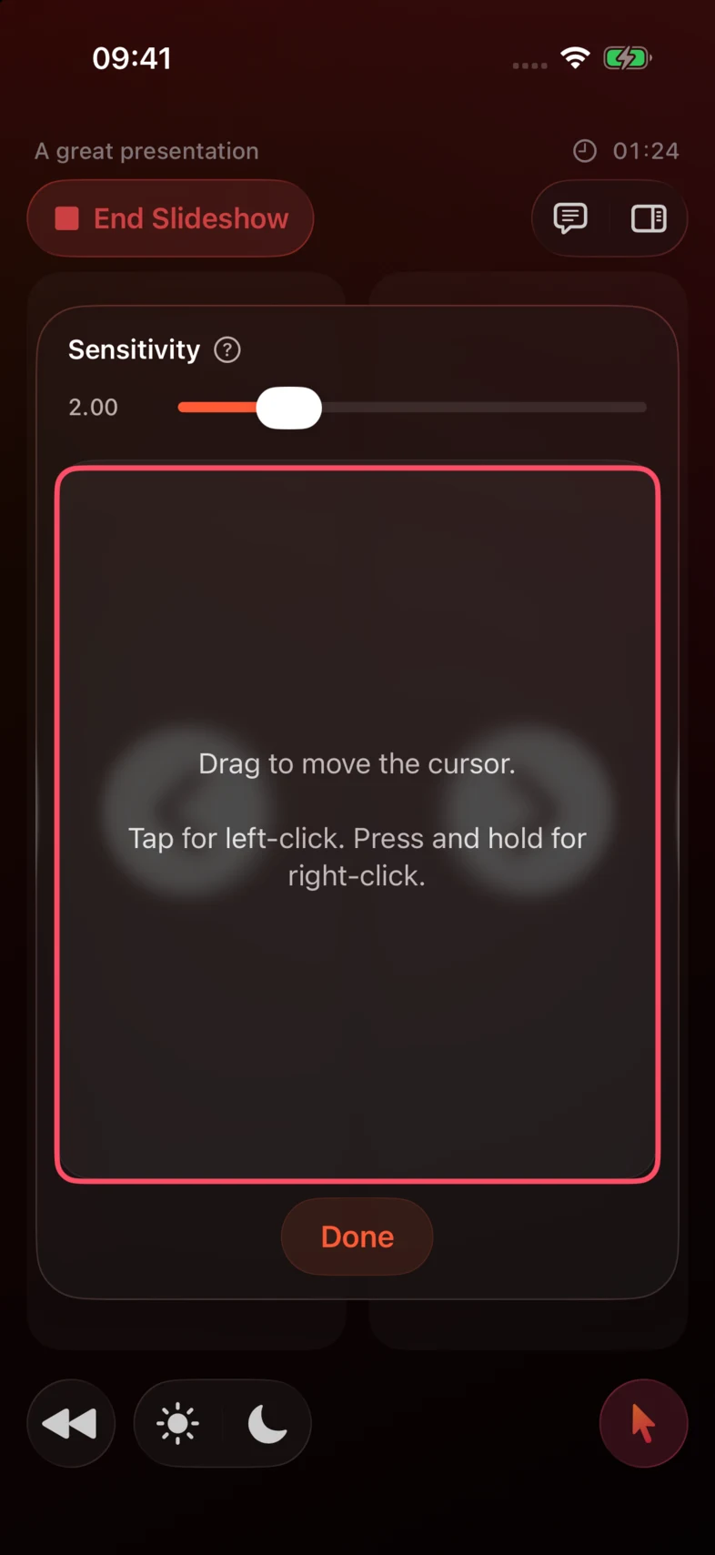 2. Drag in the touch area to move the computer cursor.