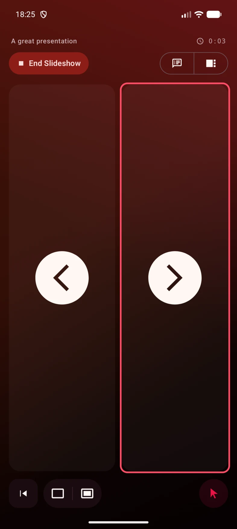 Tap the right arrow for the next step; use the left arrow to go back.