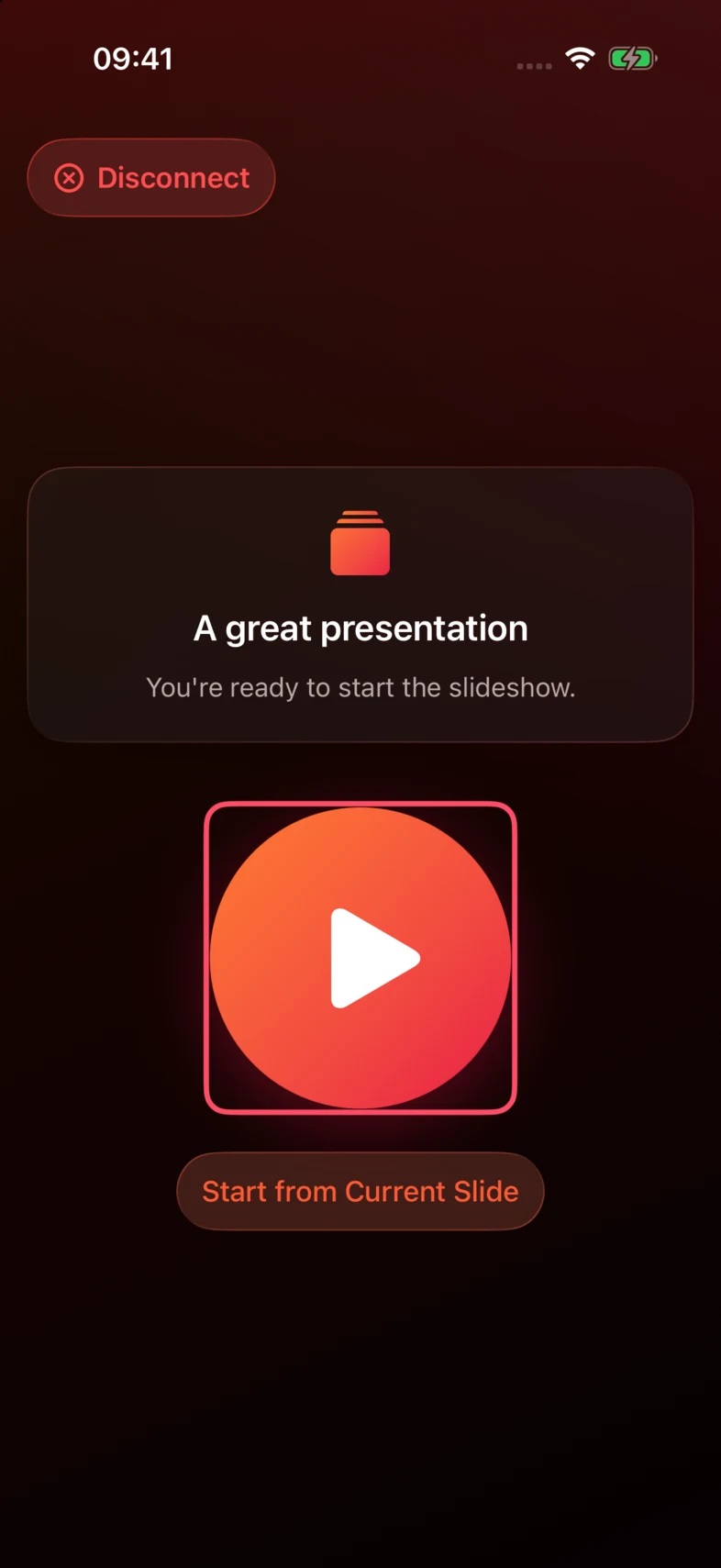 With your PowerPoint or Keynote presentation detected, tap the large Play button to start the slideshow.