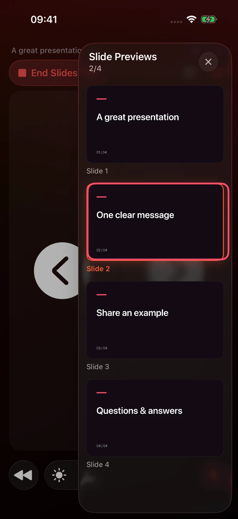 2. Tap a thumbnail to show that slide on the computer.